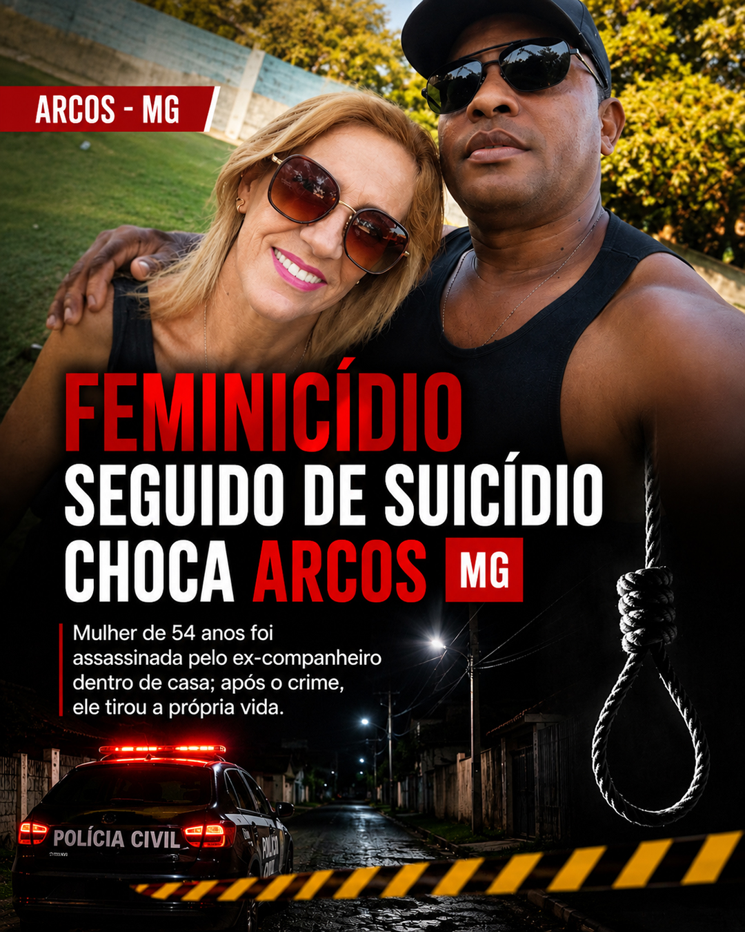 Feminicídio seguido de suicídio abala moradores de Arcos em Minas Gerais