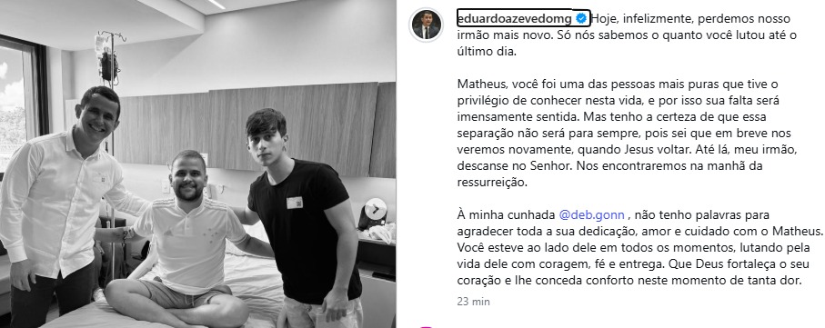 Falece Matheus Azevedo após batalha contra leucemia em Divinópolis