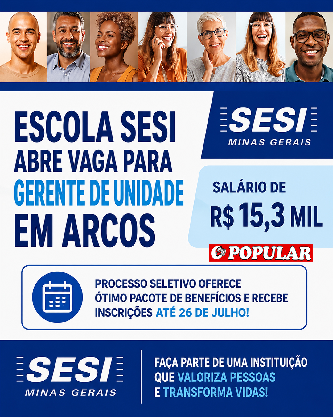 SESI abre processo seletivo para cargo de gerência em Arcos com salário de R$ 15,3 mil