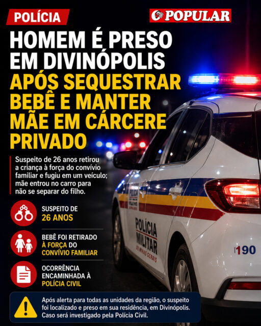 Polícia prende homem de 26 anos em Divinópolis por sequestro de bebê e cárcere privado da mãe