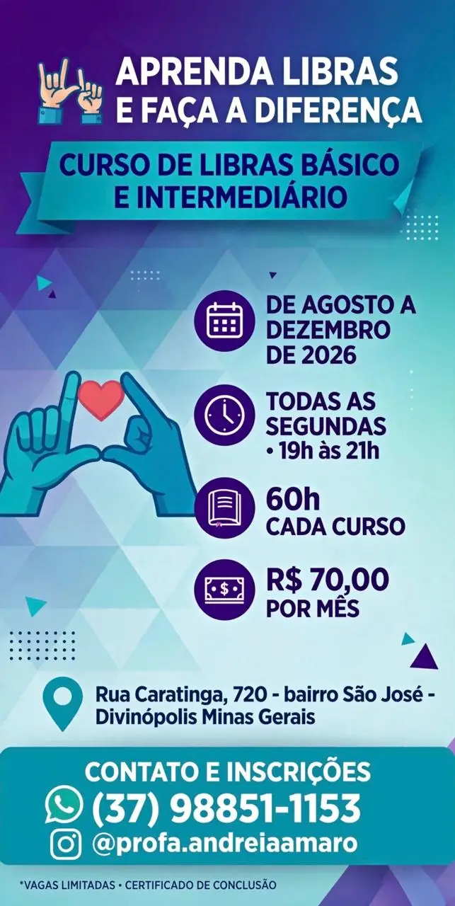 Curso de Libras em Divinópolis abre inscrições para níveis básico e intermediário