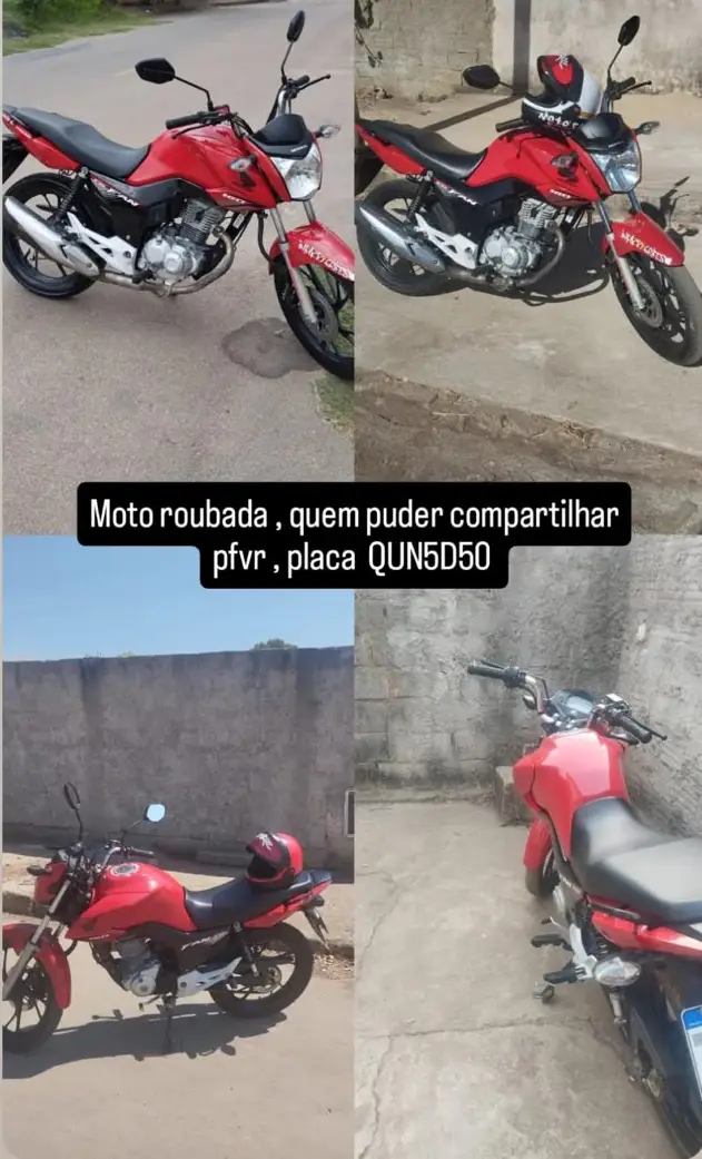 Dono pede ajuda para localizar Honda CG 160 vermelha furtada no bairro Grajaú em Divinópolis