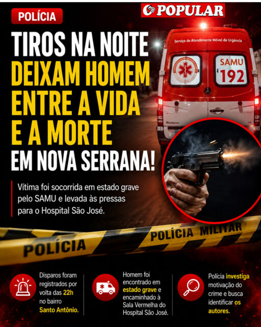 Homem é baleado em Nova Serrana e levado em estado grave ao hospital