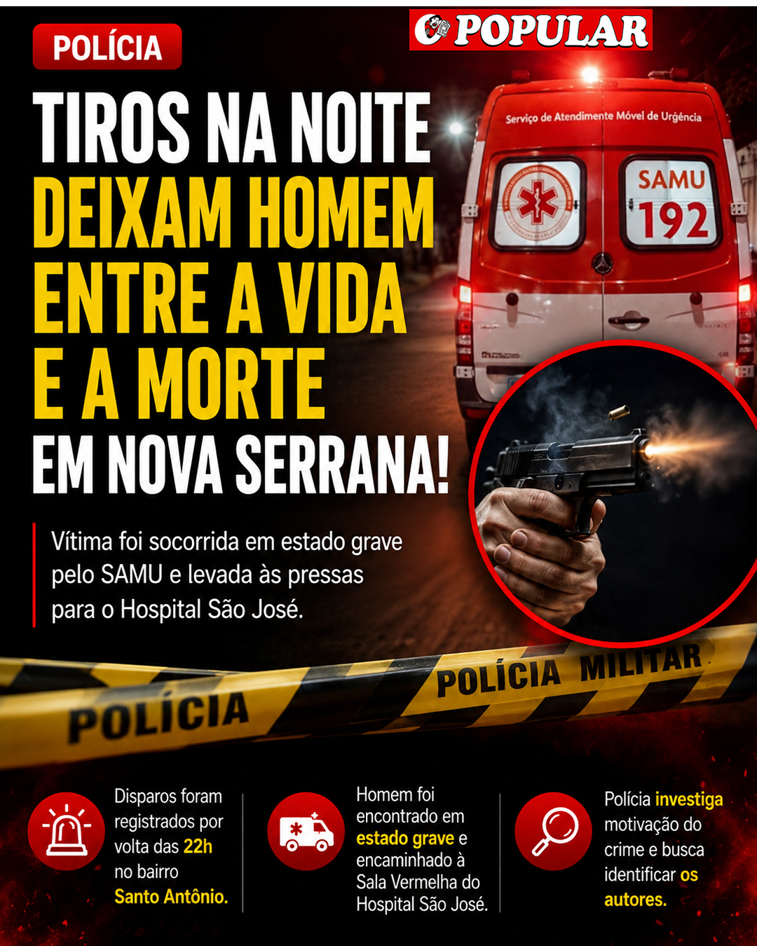 Homem é baleado em Nova Serrana e levado em estado grave ao hospital